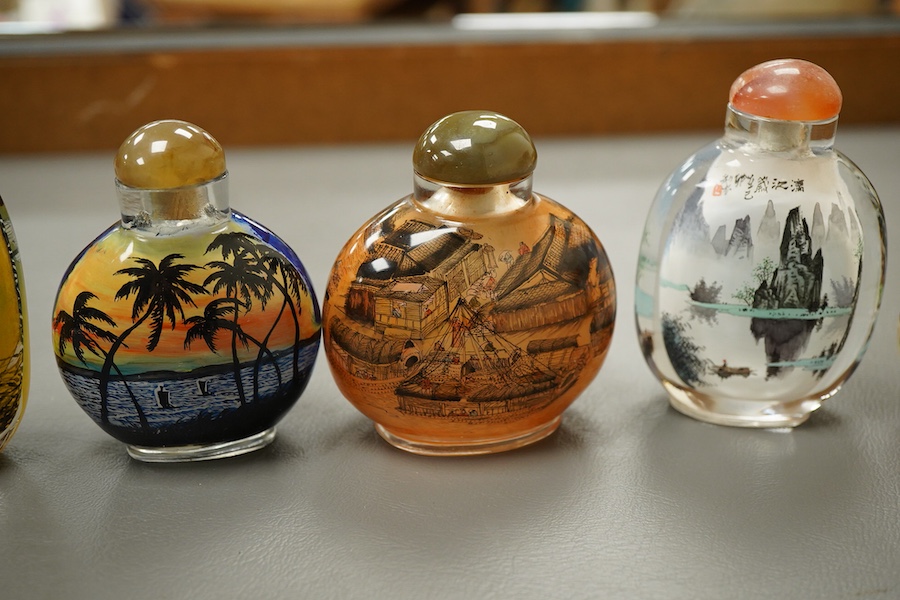 Six Chinese inside painted glass 'landscape' snuff bottles